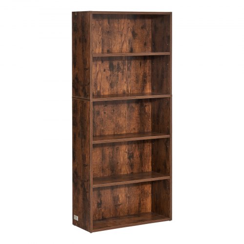 5 Tiers Narrow Bookshelf 53 in Wooden Open Bookcase with HeightAdjustable