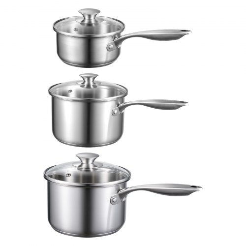 Stainless Steel Saucepan Set 1 QT 2 QT 3 QT Saucepans with Glass Lids