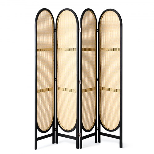 4 Panel Room Divider HandWoven Rattan Folding Privacy Screens with Hinges