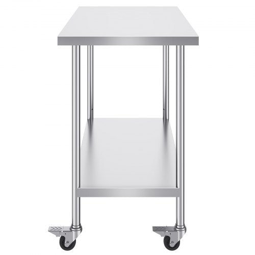 Stainless Steel Work Table 24 x 48 x 38 Inch with 4 Wheels 3 Adjustable