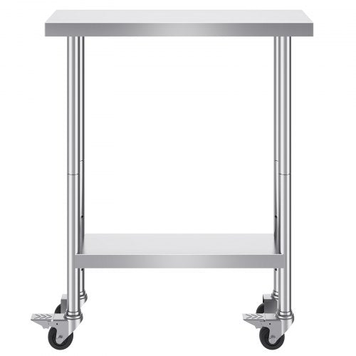 Stainless Steel Work Table 30 x 12 x 38 Inch with 4 Wheels 3 Adjustable