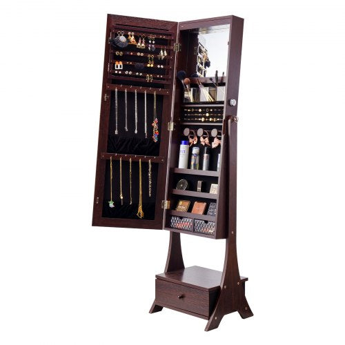 Mirror Jewelry Cabinet Standing Mirror with Storage Lockable Jewelry