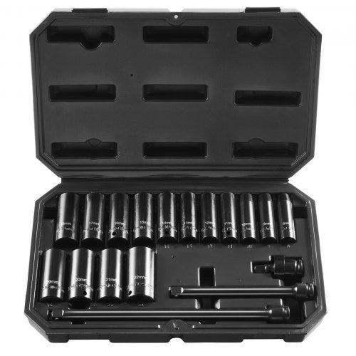 Impact Sockets Set 18pcs 6Point 38 Drive Bit Ratchet Tool Kit Case