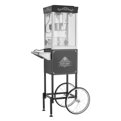 Popcorn Machine with Cart 8oz Stainless Steel Kettle 800W Commercial