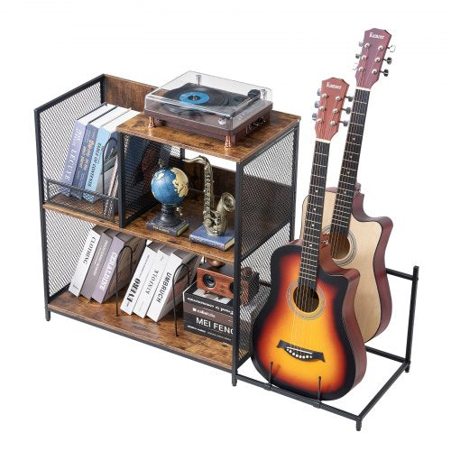 3Tier Record Player Stand with Guitar Holder Turntable Stand with Storage