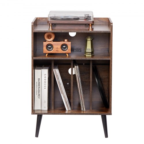 Record Player Stand with LED Light 3 Tiers Turntable Stand with Charging
