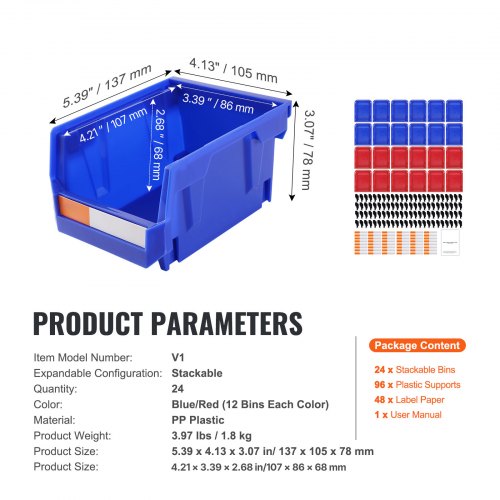 Plastic Storage Bin 5Inch x 4Inch x 3Inch Hanging Stackable Storage
