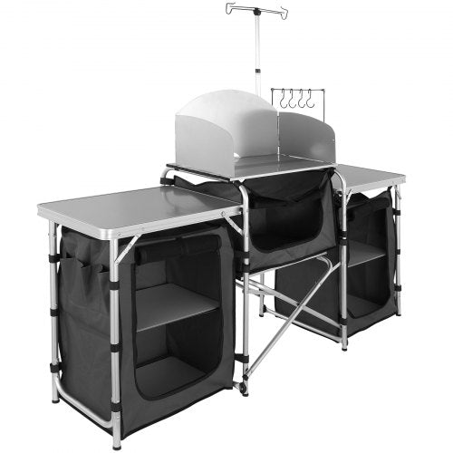 Camping Kitchen Table Folding Outdoor Cooking Table with Storage Carrying