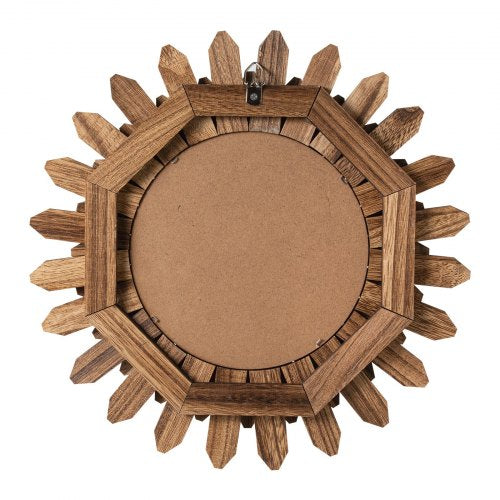 Wall Mirror Decorative 12Inch Rustic Wood Decor Boho Sunburst Aesthetic