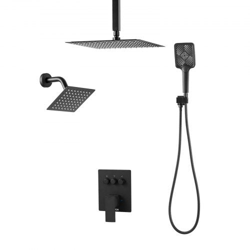Shower Faucet Set 12 Inch Ceiling Mount Rainfall System With 6 Wall Head And 4 a