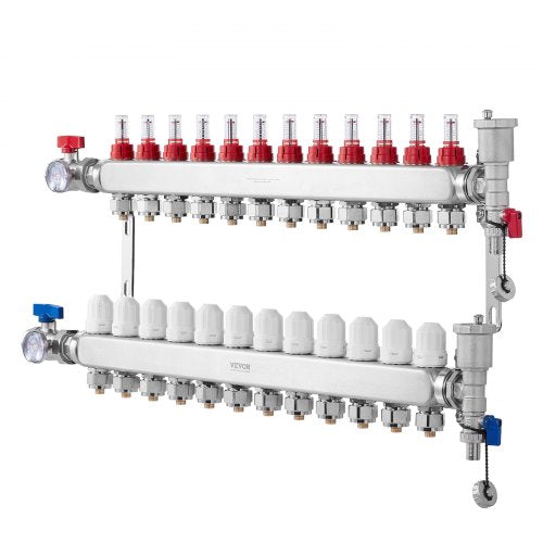 12Branch Radiant Heat Manifold 12 PEX Tubing Manifold Stainless Steel