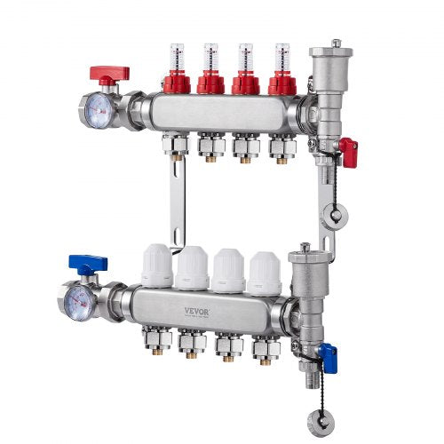 4Branch Radiant Heat Manifold 12 PEX Tubing Manifold Stainless Steel