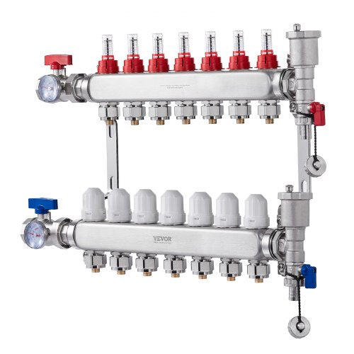 7Branch Radiant Heat Manifold 12 PEX Tubing Manifold Stainless Steel