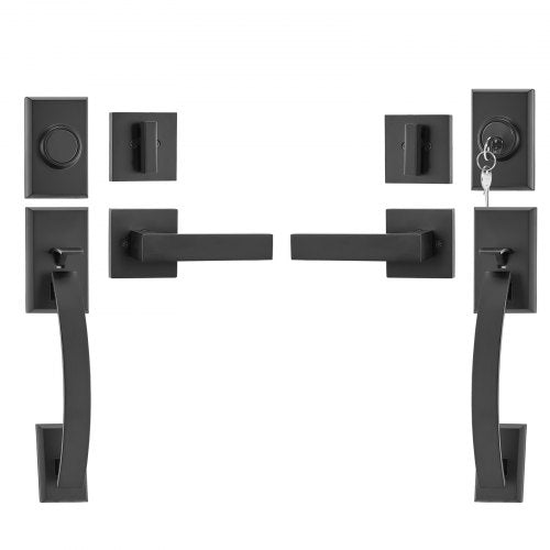 Double Door Handle Set Matte Black Arched Door Lever Double Front Door