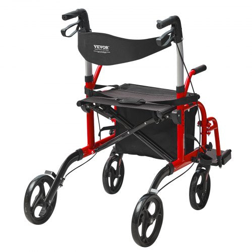 2 in 1 Rollator Walker Transport Chair for Seniors Folding Rolling Walker