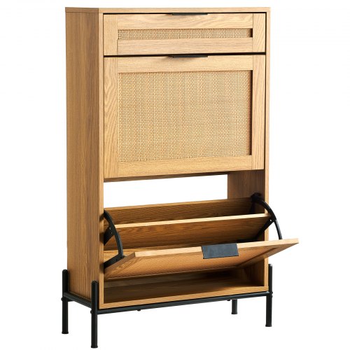 Rattan Shoe Cabinet Narrow Shoe Storage Organizer with 2 Flip Rattan