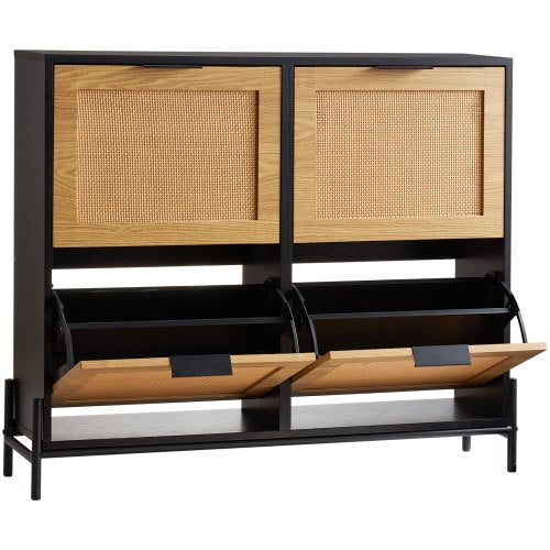 Rattan Shoe Cabinet Narrow Shoe Storage Organizer with 4 Flip Drawers Slim