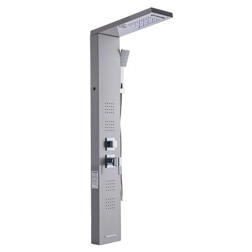 Shower Panel Tower System With Rainfall Waterfall Head Led 53 In Brushed