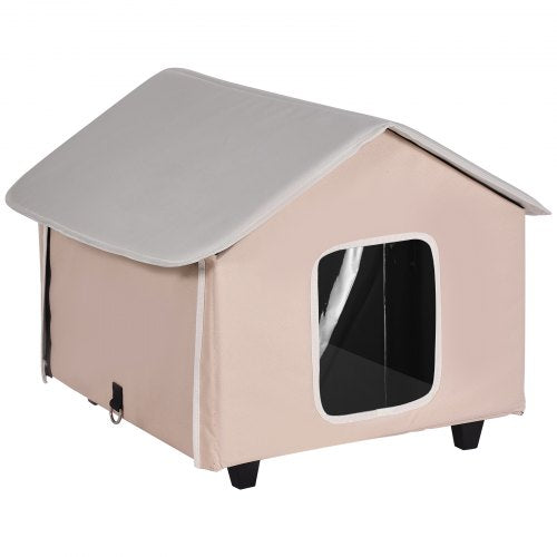 Elevated Heated Cat House Outdoor Kitty Shelter with Timer 600D Oxford