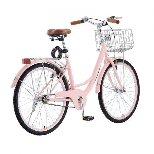 Cruiser Bike 1Speed 26Inch Pink Beach With Large Capacity Basket And Rear Rack