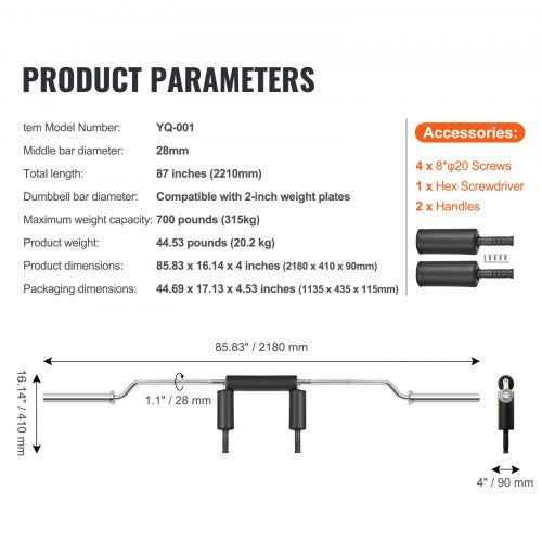 Safety Squat Bar 700 LBS Fitness Squat Bar Safety Squat Bar Attachment