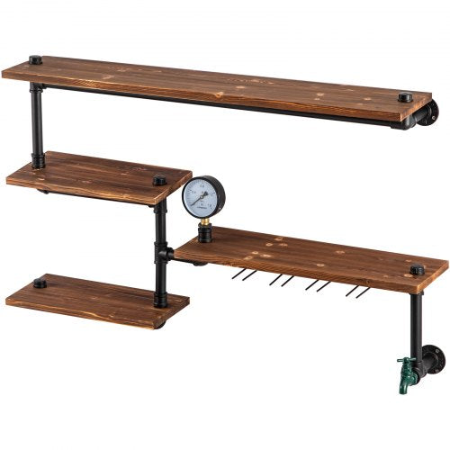 Pipe Shelving Industrial Floating Shelves with 4Tier Solid Wood Planks
