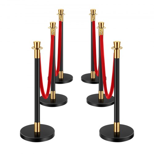 Stanchions and Velvet Ropes 6 Pcs Crowd Control Barriers with 4 Red Velvet