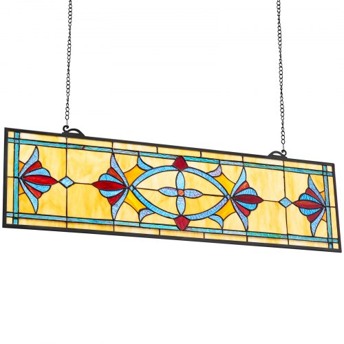 Stained Glass Window Panel 32 x 10 in Tiffany Style Hanging Transom Window
