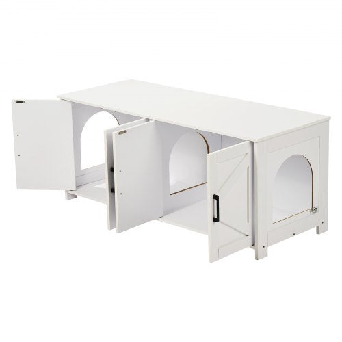 Cat Litter Box Enclosure Wooden Litter Box Furniture Hidden 2 Rooms White –