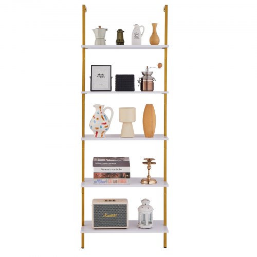 Industrial Square Pipe Shelf 5 Tier 24x118in WallMount Gold White 600MM
