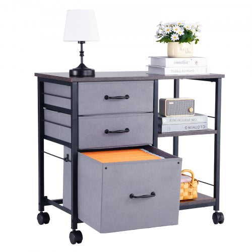 Metal File Cabinet Mobile Filing Cabinet with 3 Fabric Drawers and 2 Open