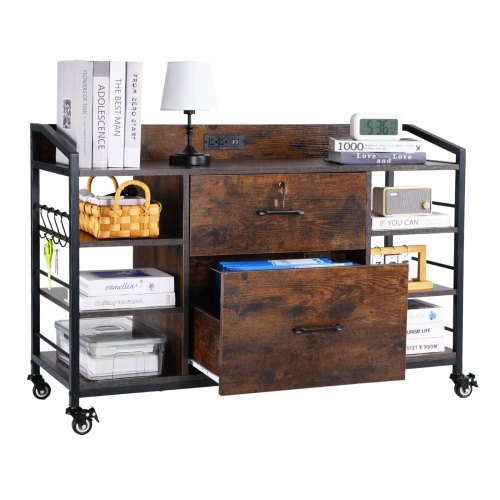 2 Drawers Metal File Cabinet Lateral Filing Cabinet with Lock and 6 Open 1