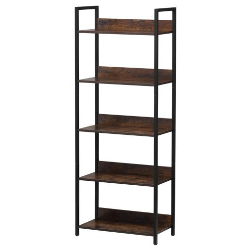 Metal Bookshelf 5Tier Tall Industrial Bookshelf Rustic Display Vintage