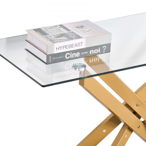 Glass Coffee Table Modern Rectangle Sofa Side Table with Tempered Glass Top