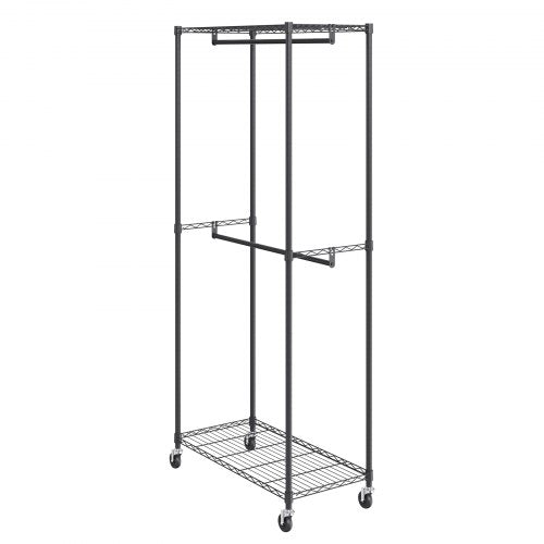 Heavy Duty Clothes Rack Double Hanging Rods Clothing Garment Rack with Bottom