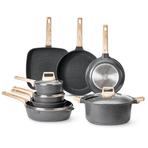 19 Piece Pots and Pans Set Granite Nonstick Cookware Set Induction