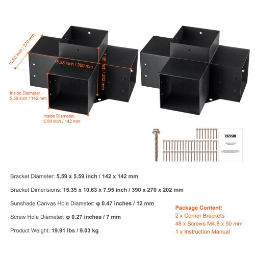 Pergola Bracket Kit 6x6 2pcs 4Way Heavy Duty Corner Bracket Woodworks