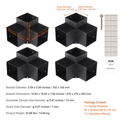 Pergola Bracket Kit 6x6 4pcs 3Way Heavy Duty Corner Bracket Woodworks