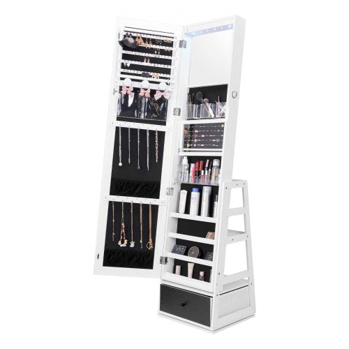 Mirror Jewelry Cabinet 360° Swivel Standing Mirror with Storage Lockable