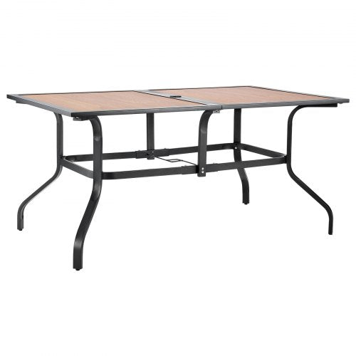 Outdoor Patio Dining Table 59 inch Long Rectangular WoodLike Steel Slat