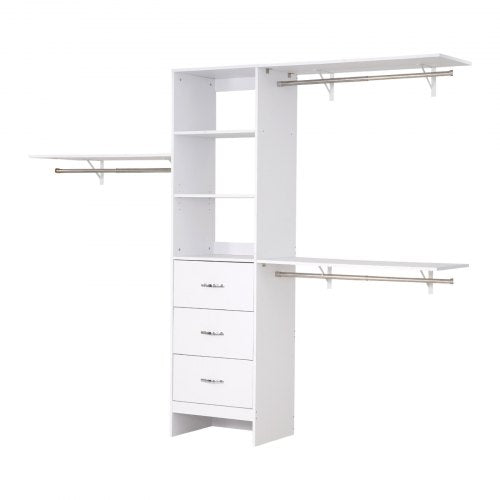 Closet System with 3 Drawers Adjustable Height Wooden Closet Organizers