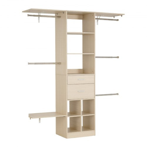 Closet System with 2 Drawers Adjustable Height Wooden Closet Organizers