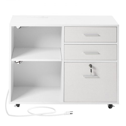 3 Drawer Wooden File Cabinet Mobile Filing Cabinet with Light Strip