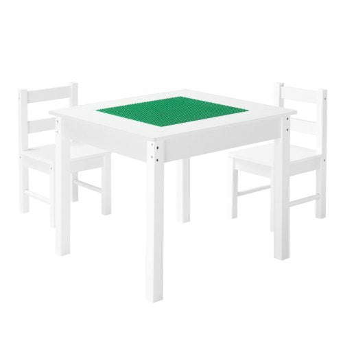 Kids Activity Table and 2 Chairs Set Building Blocks DoubleSided Tabletop