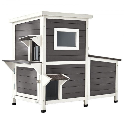 Outdoor Cat House 2Story Wooden Cat Shelter for 3 Outside Cats in Winter