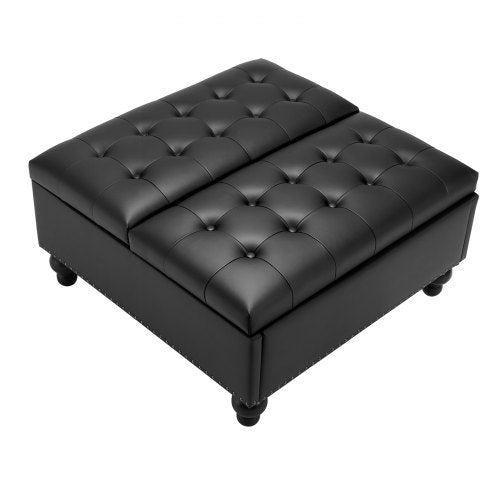 34 in Square Leather Ottoman with Storage Upholstered Tufted Button Coffee