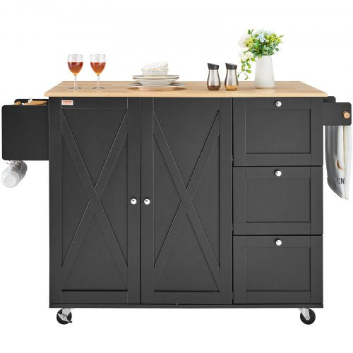 Kitchen Island Cart 56 Wood Top Mobile Carts with Storage Cabinet Rolling