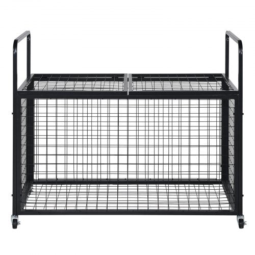 Rolling Sports Ball Storage Cart Lockable Basketball Cage with Double Lids