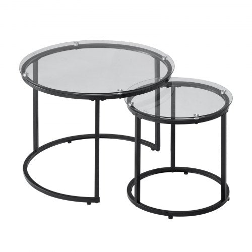 Nesting Coffee Table Set of 2 23.6 in Round Coffee Table Glass Nesting