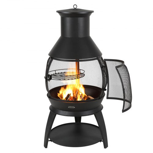 Chiminea 22 Inch Outdoor Wood Burning Firepit Iron Spherical Fireplace for BBQ